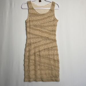 Mystree Tan Romantic Lace Bandage Sheath Tank Dress Scoop Neck Cocktail Size M